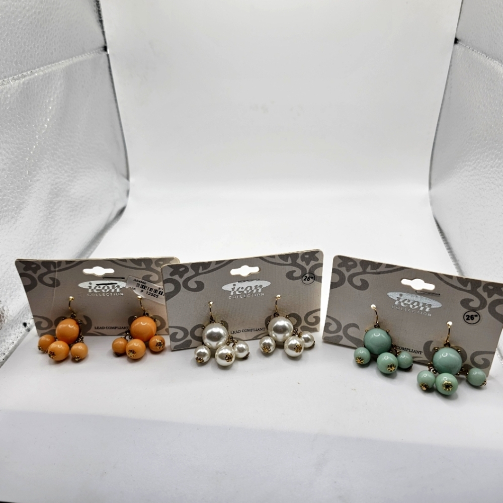 ICON Women's Pierced Earrings Set - Pale Orange, Pearl & MintGreen